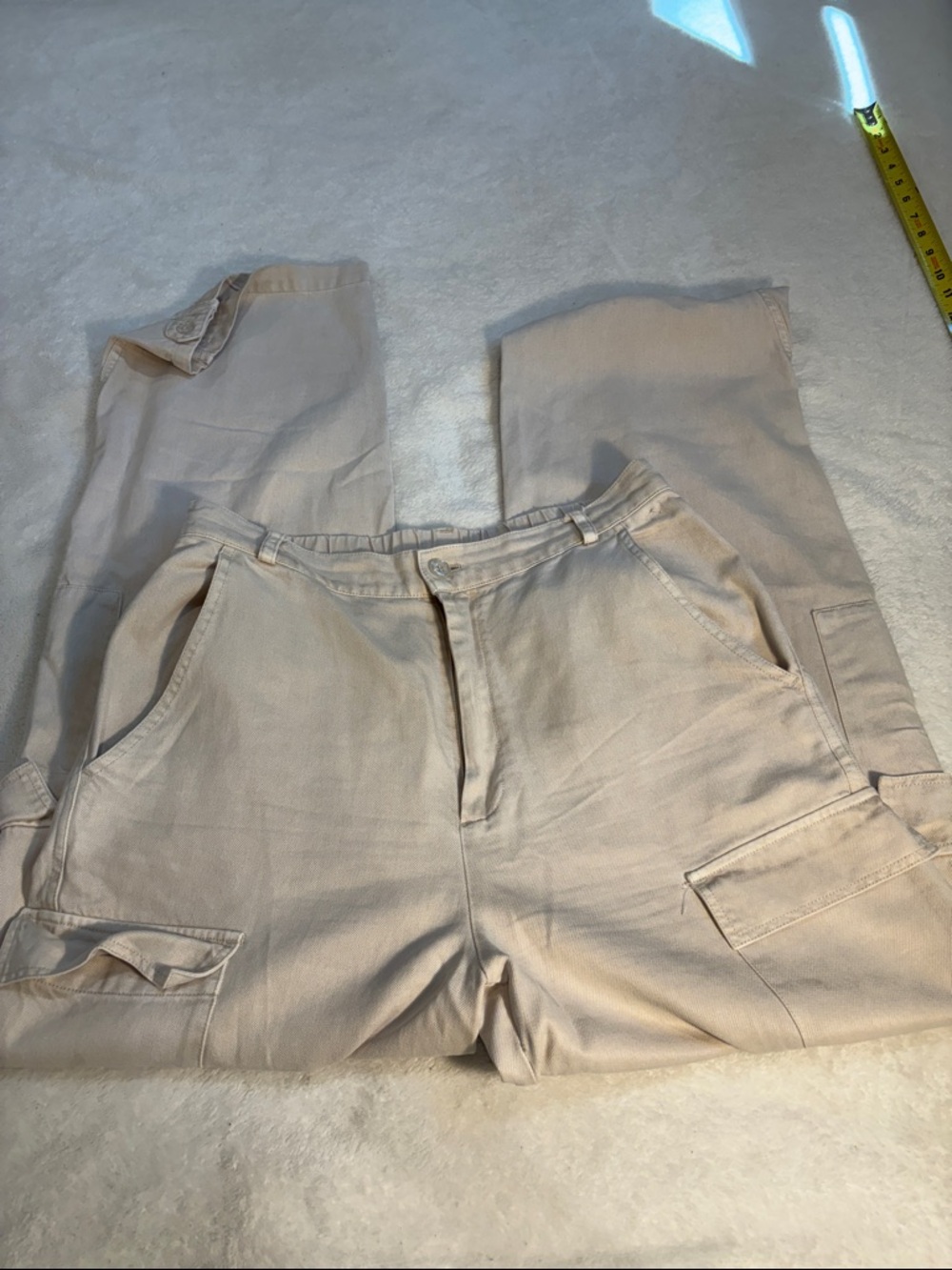 YFB Beige/Cream Lyocell/Cotton Wide Leg Cargo Pants Size L